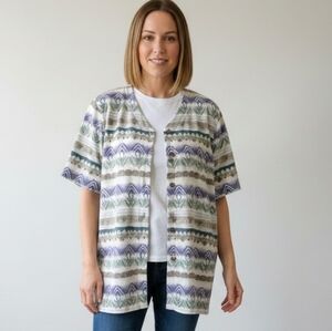 ♻️Alfred Dunner Teal Purple Geometric Button Shirt Retro Southwest